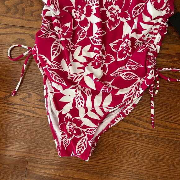 NWT Pink Floral Side Cinch Racer Back Medium Coverage One Piece Swimsuit Size XL - Picture 5 of 14